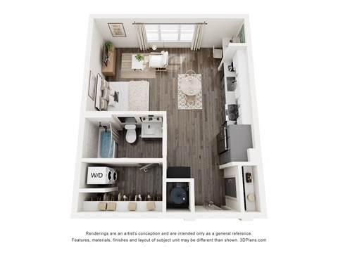 Floor plan for studio, 1 bath, 572 sqft